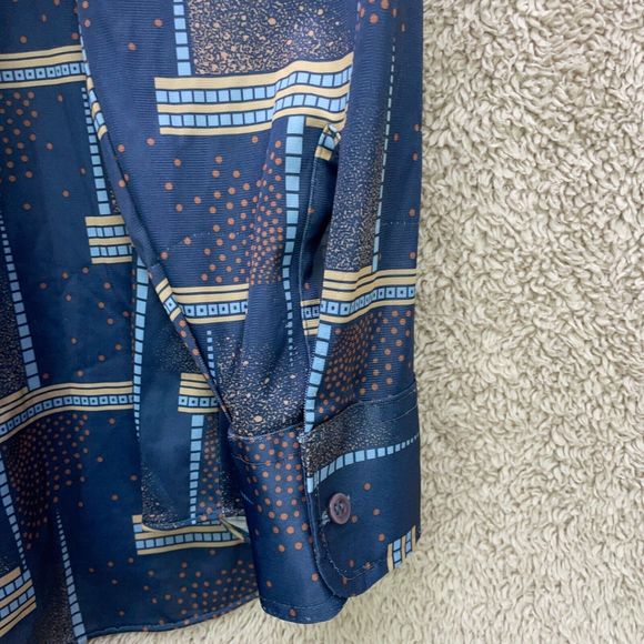 80s VTG Kingsport Colorblock Blue Long Sleeve Button-Up Shirt Mens Size XL Korea - Picture 4 of 9